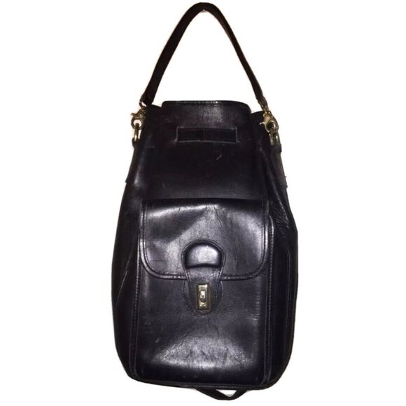 Coach Vintage Daypack Drawstring Black Glove Leather Backpack Bucket Hand Bag - Picture 1 of 7